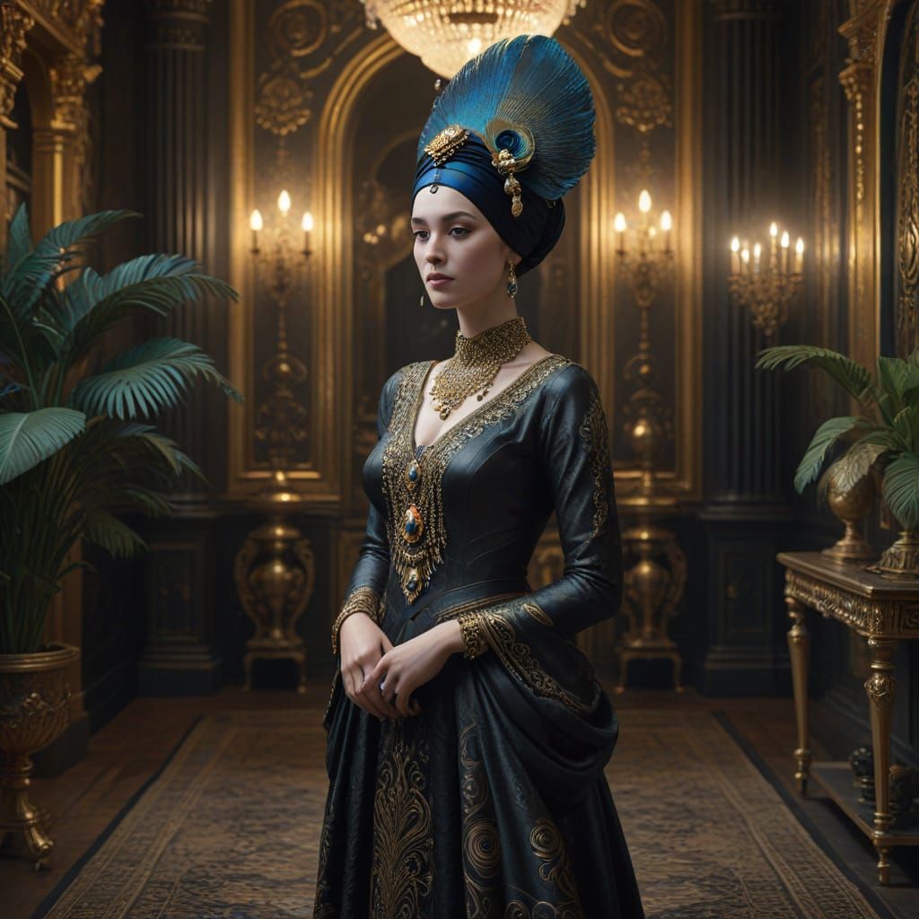 Elegant Queen in Charcoal Drawing Style