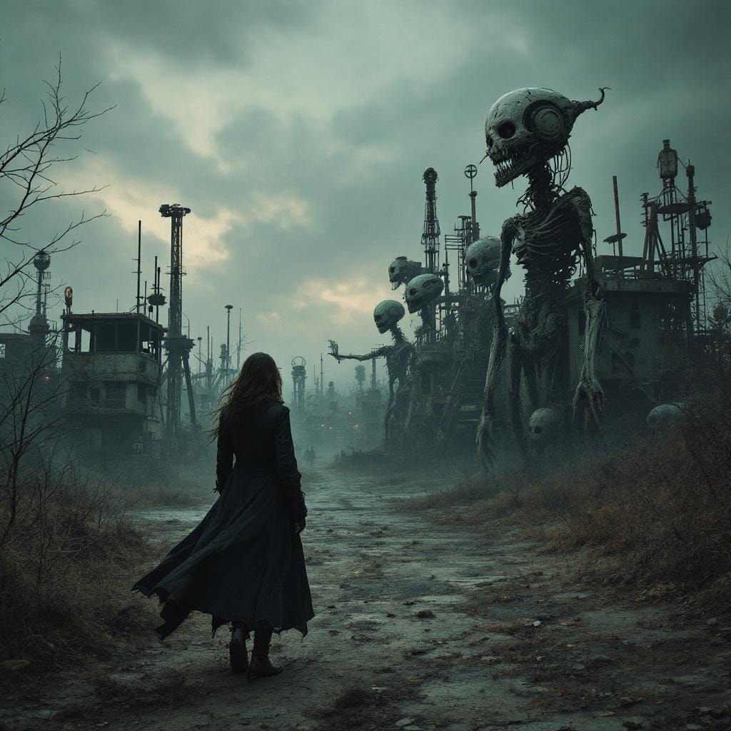 Deserted Amusement Park in Dark Biomechanical Style