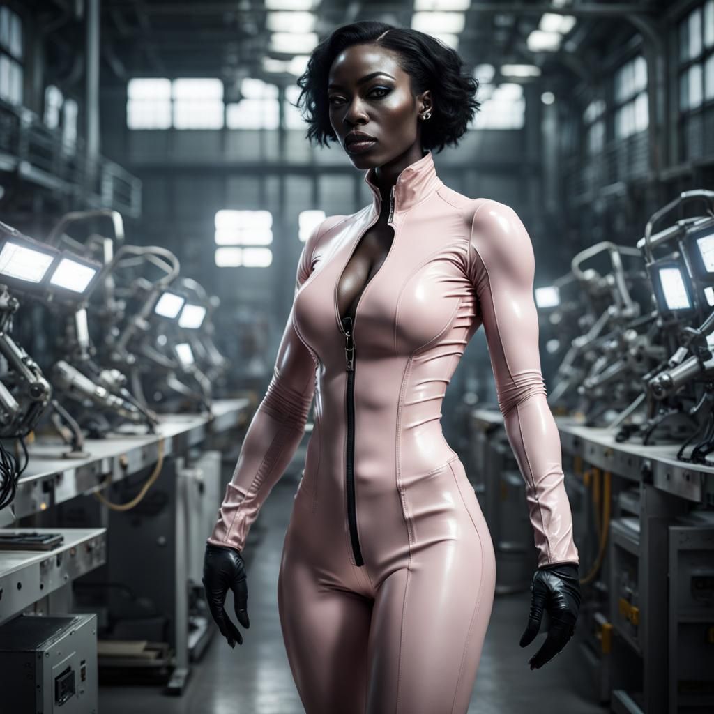 Sci-Fi African Woman in Latex Catsuit