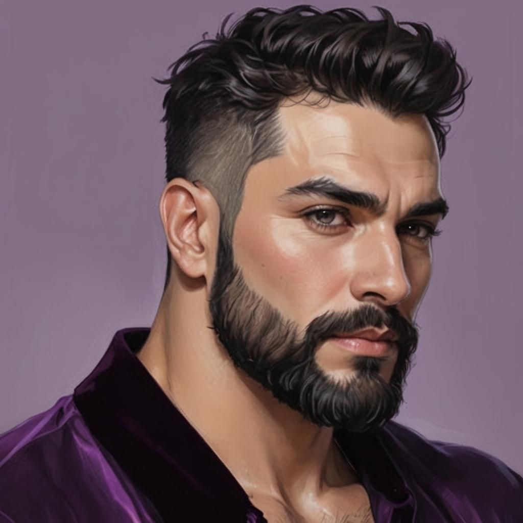 Handsome Man in Purple Robe, Art Nouveau Portrait