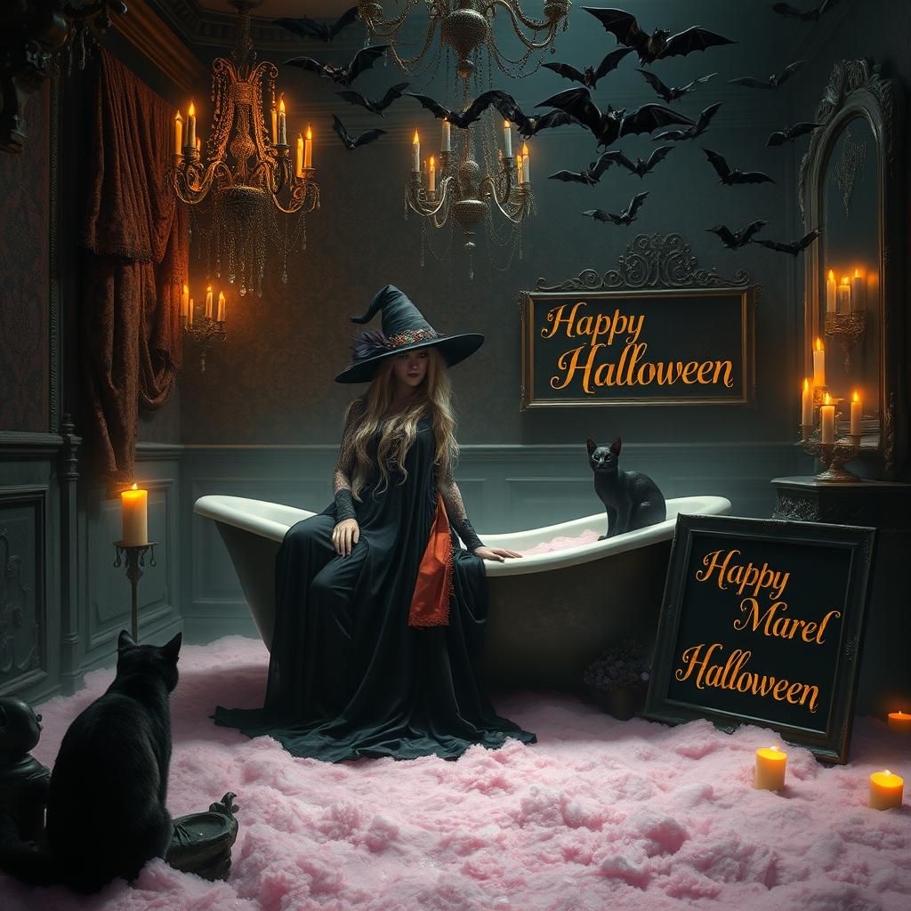 Ghostly Bubble Bath in Gothic Halloween Scene