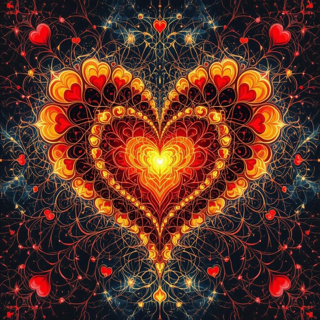 Intricate Fractal Hearts with Gold Sparks