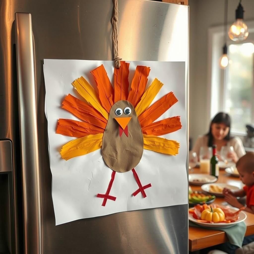 Child's Hand Turkey Thanksgiving Art on Fridge