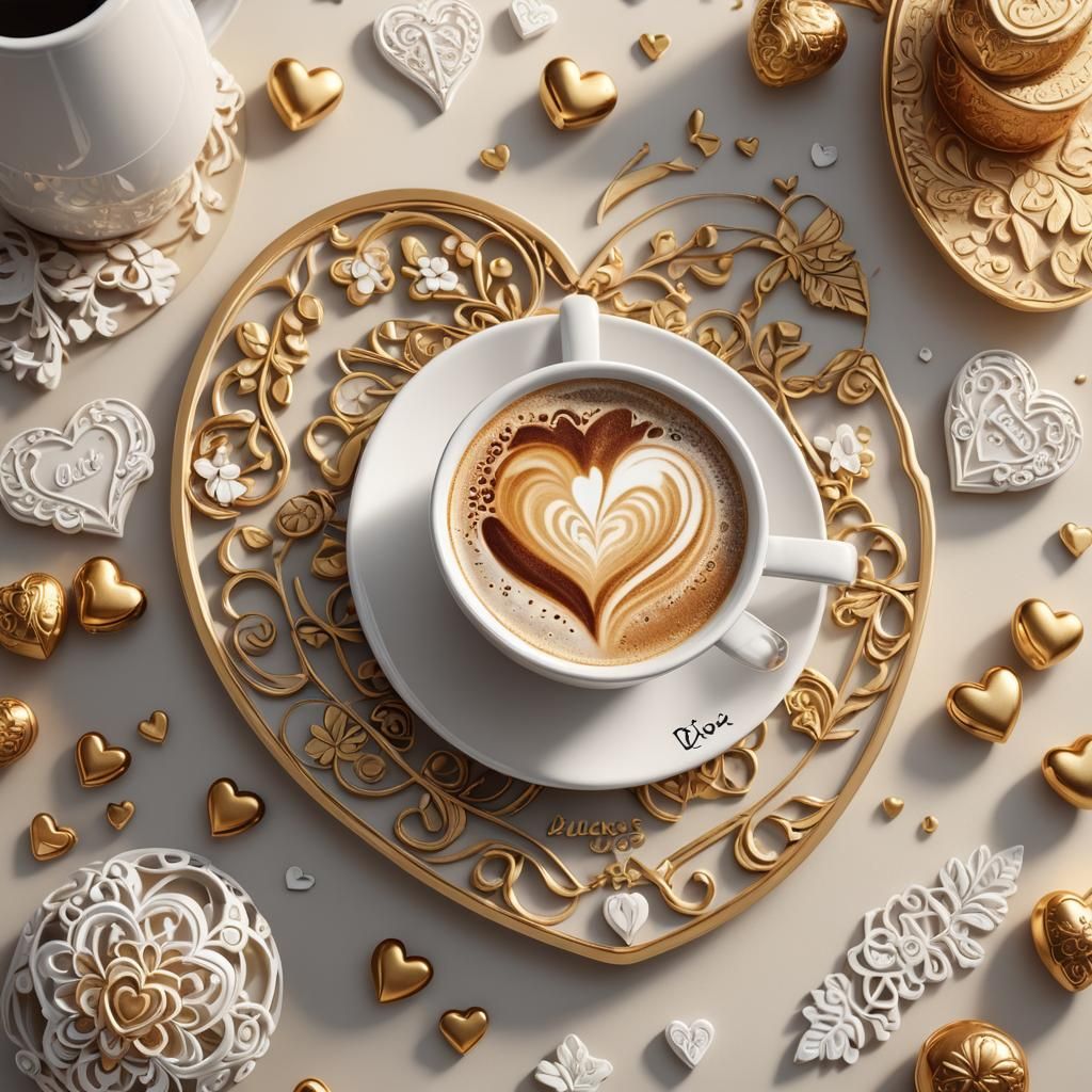 Hyperrealistic Coffee Cup with Heart and "Buenos dias"