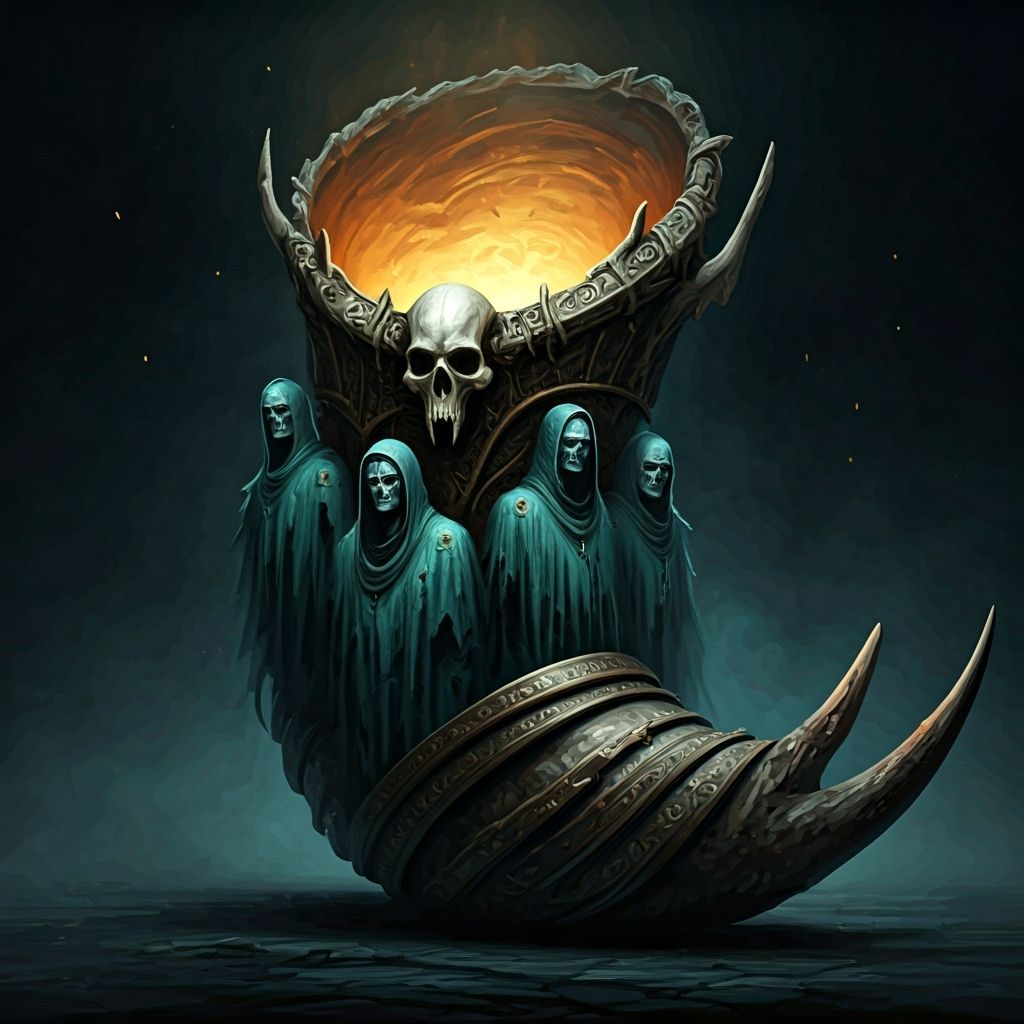 Dark Fantasy Horn of the Wraiths Artifact with Spectral Warr...