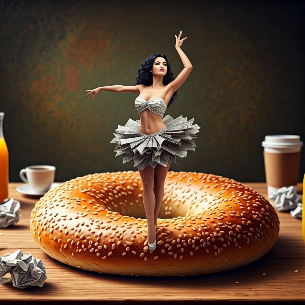 Woman Dances in Bagel Crater: Surrealist Dreamscape