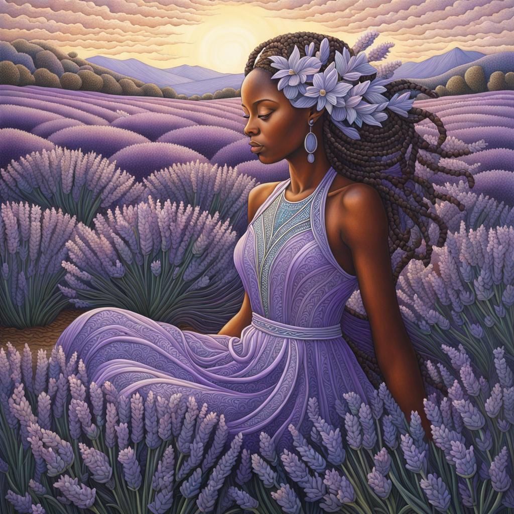Detailed Lavender Field in Surrealist Style
