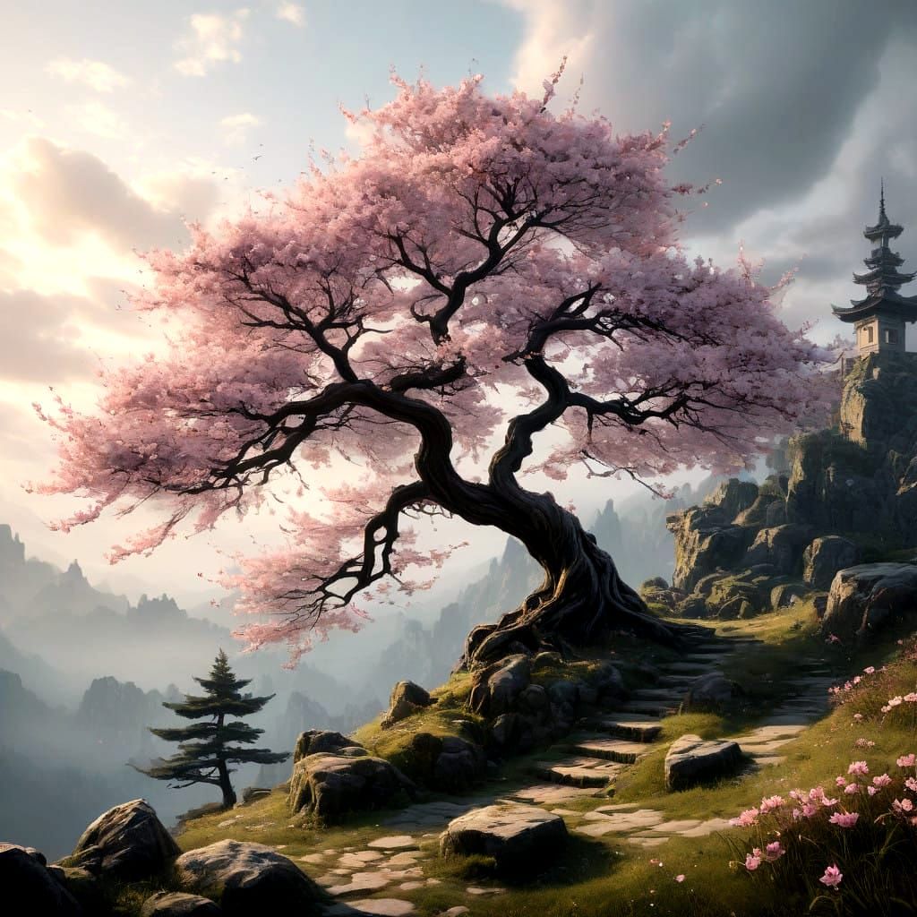 Sakura Tree in Minimalist Ink Style