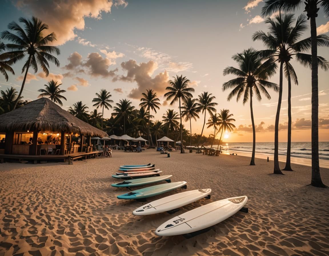 Tropical Beach Sunset Wide-Angle View