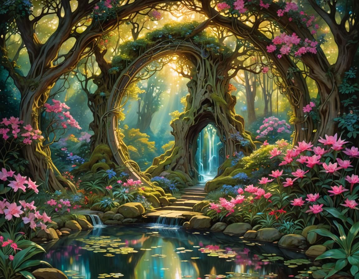 Enchanted Fairy Portal to Starry Night, Art Nouveau