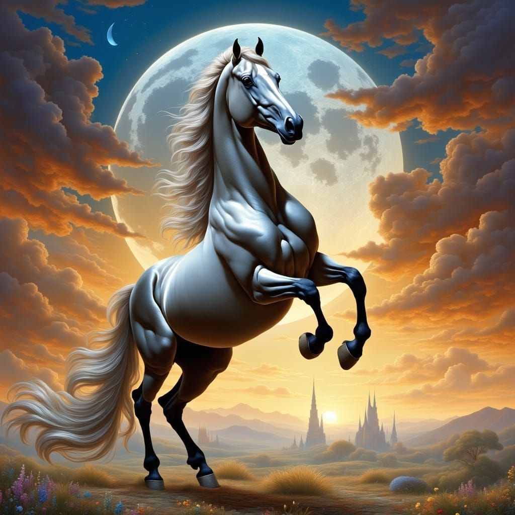 Rearing Arabian Horse in Hyperrealistic Splash Art