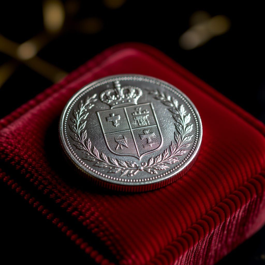 Antique Silver Coin on Velvet Cushion