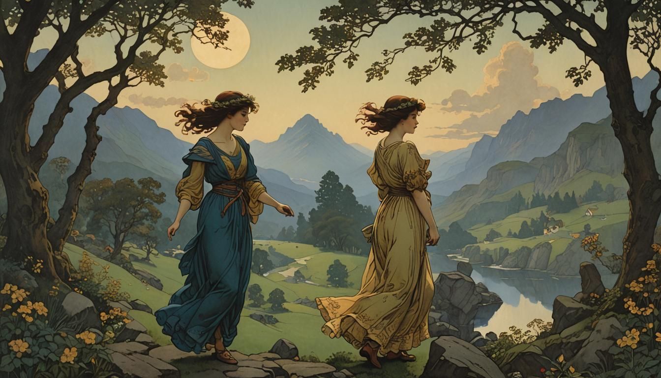 Melancholy Woman in Parrish-Inspired Illustration