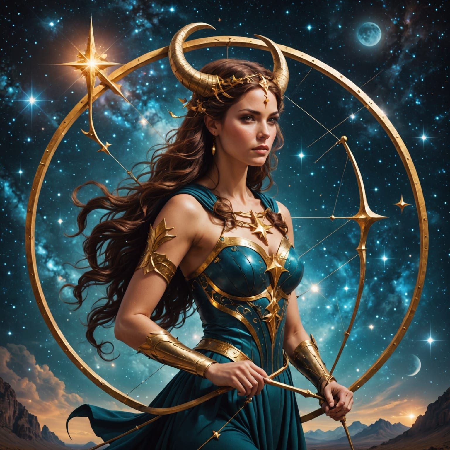 Magical Sagittarius Woman in Mystical Art