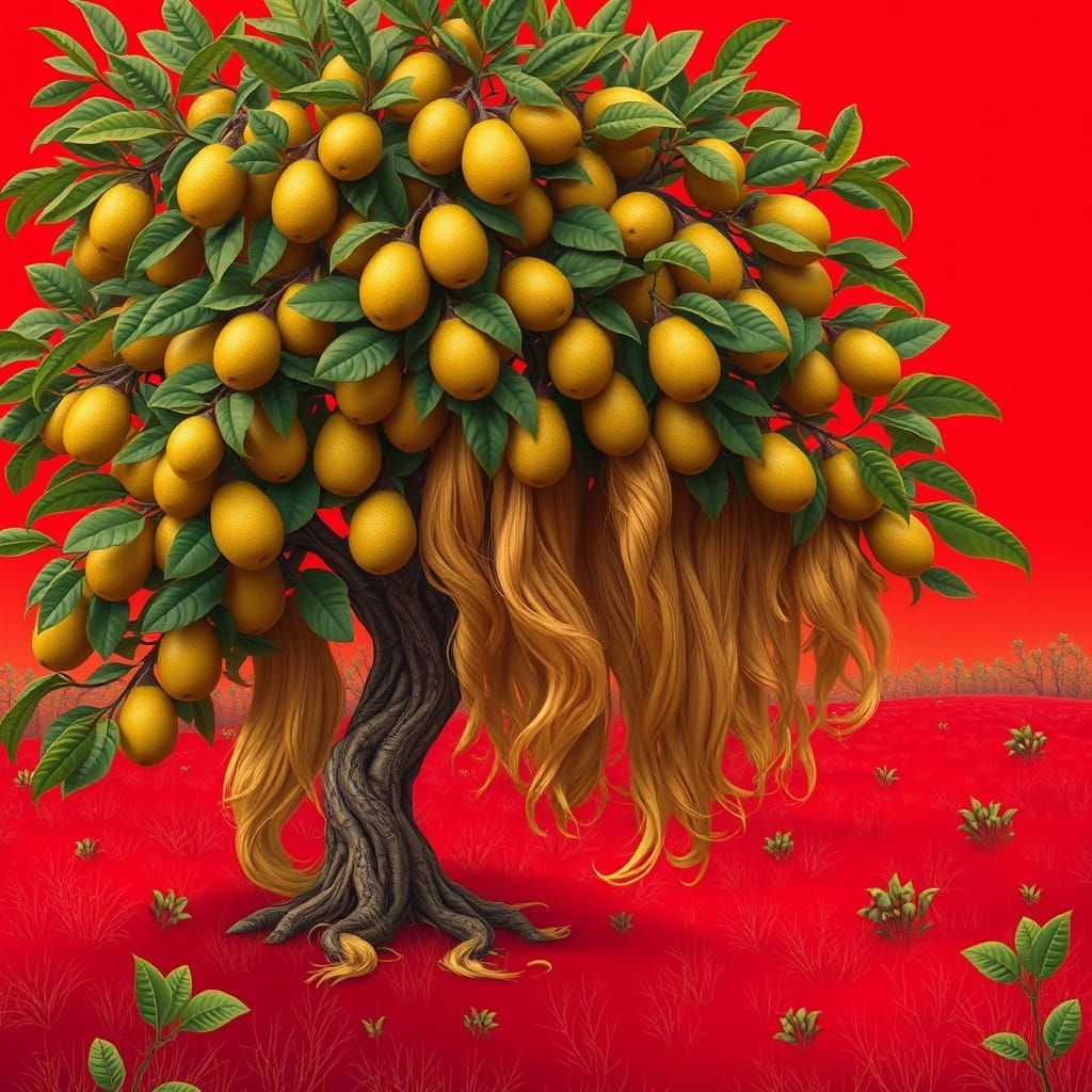 Avocado Tree with Blonde Wig Avocados