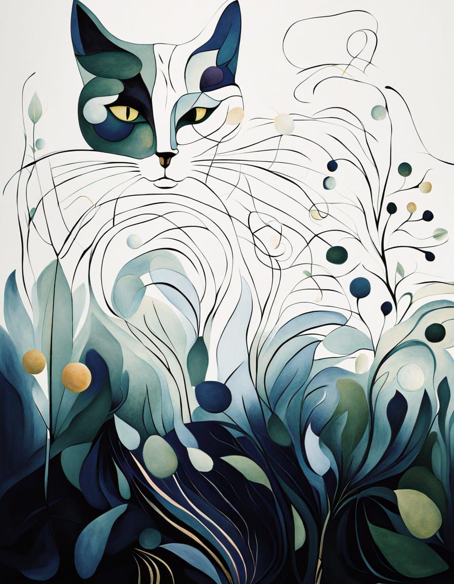 Serene Impressionist Cat Reflection