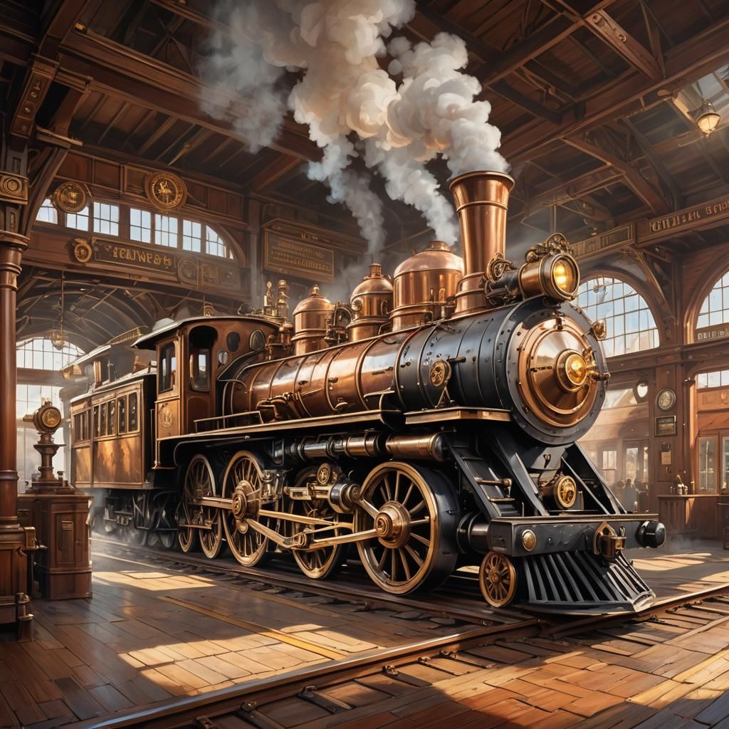 Steampunk Train Station with Clockwork Engine