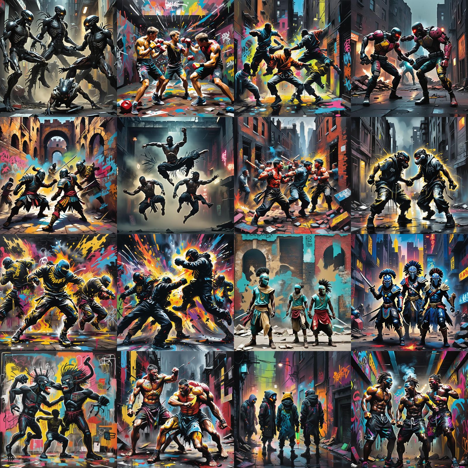 Graffiti Art Black Pit Fighters in Street Style