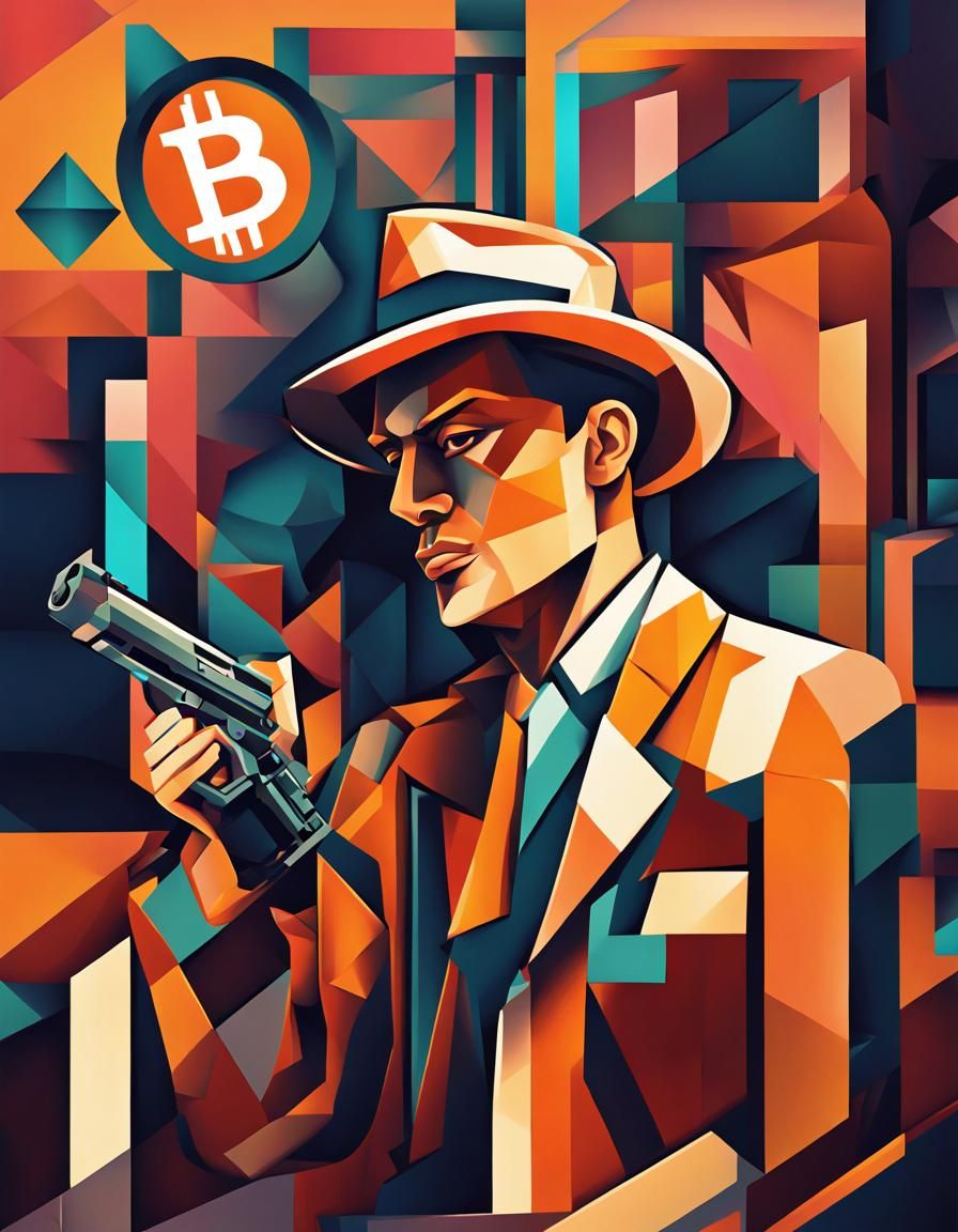 Bitcoin Detective in Miami: A Cubist Art Deco Painting