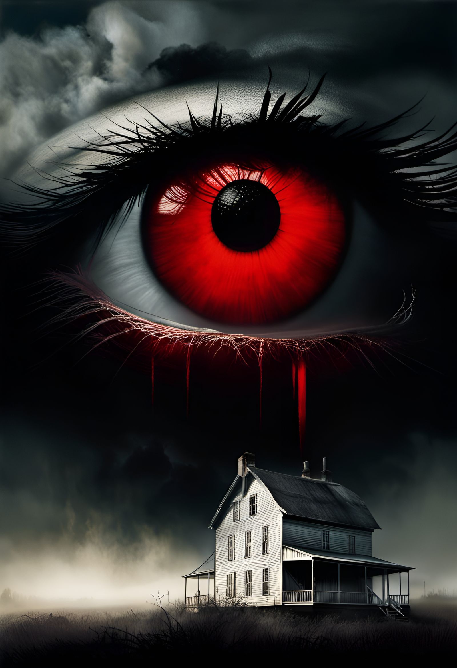 Farmhouse Under Red Sky: Photoillustration