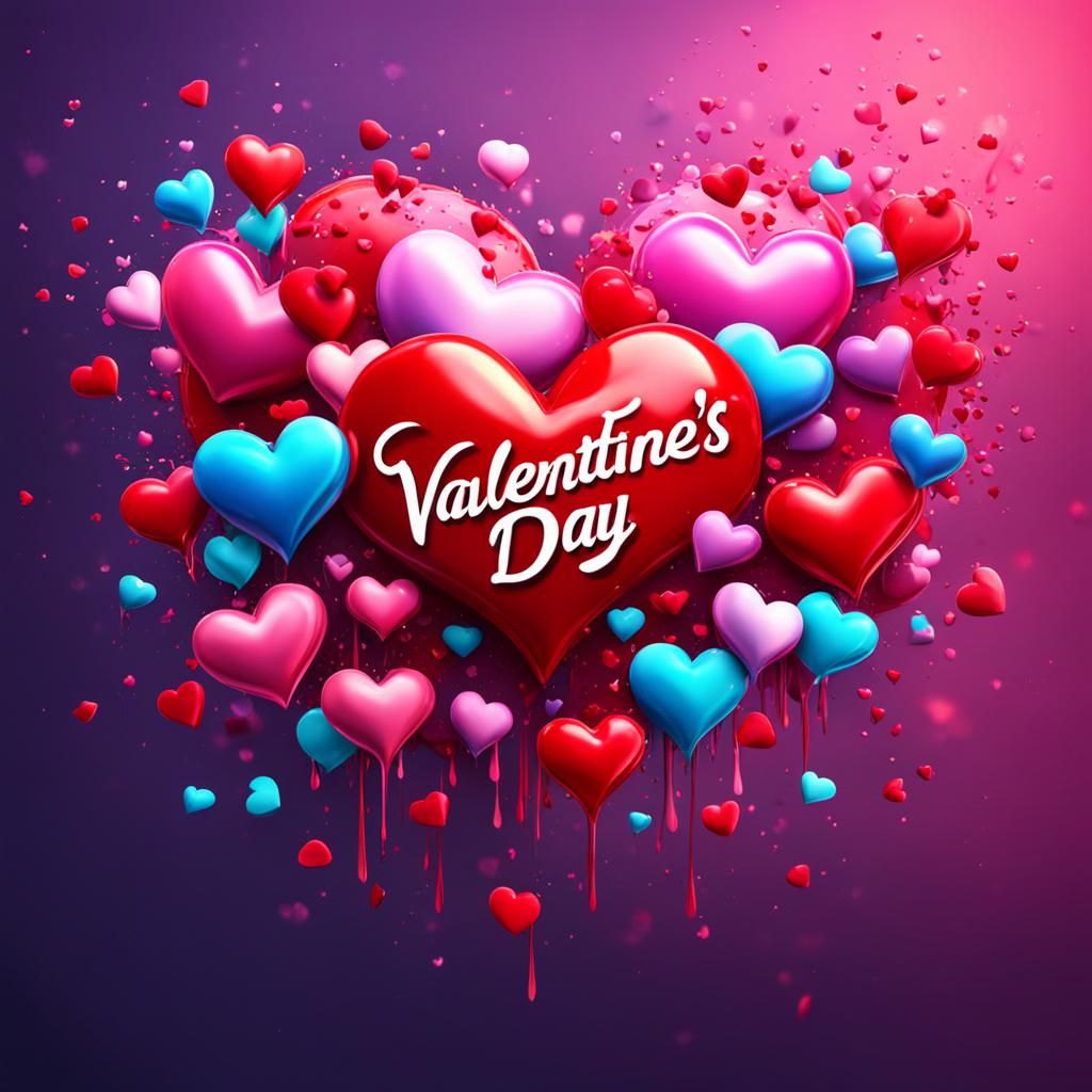 Hyperrealistic Valentine's Day Sign with Hearts