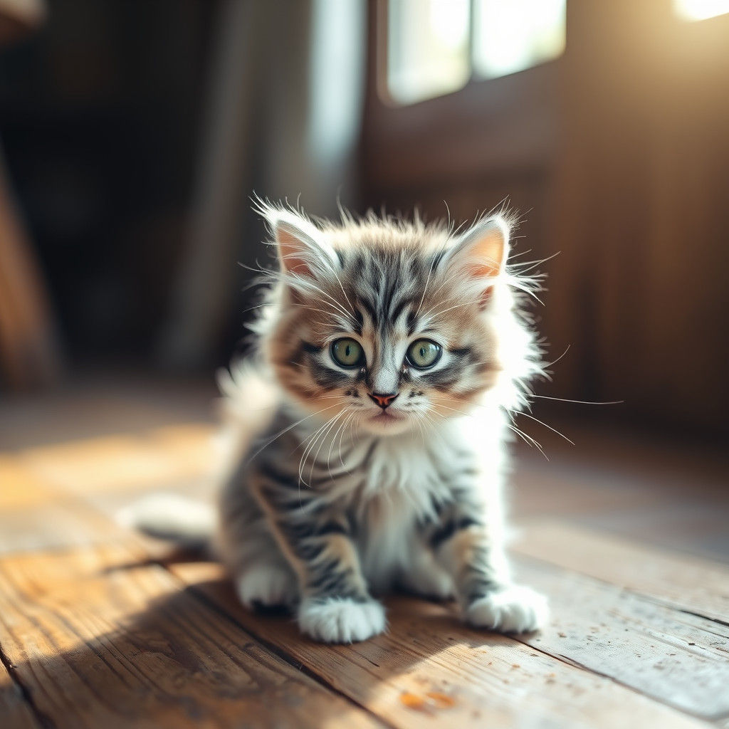 Fluffy Kitten Portrait in Natural Light
