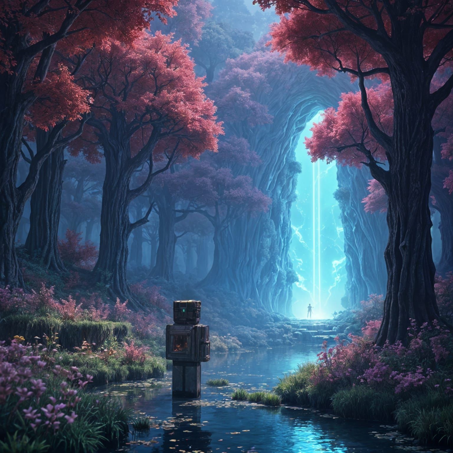 Minecraft Portal Discovery in Bioluminescent Forest