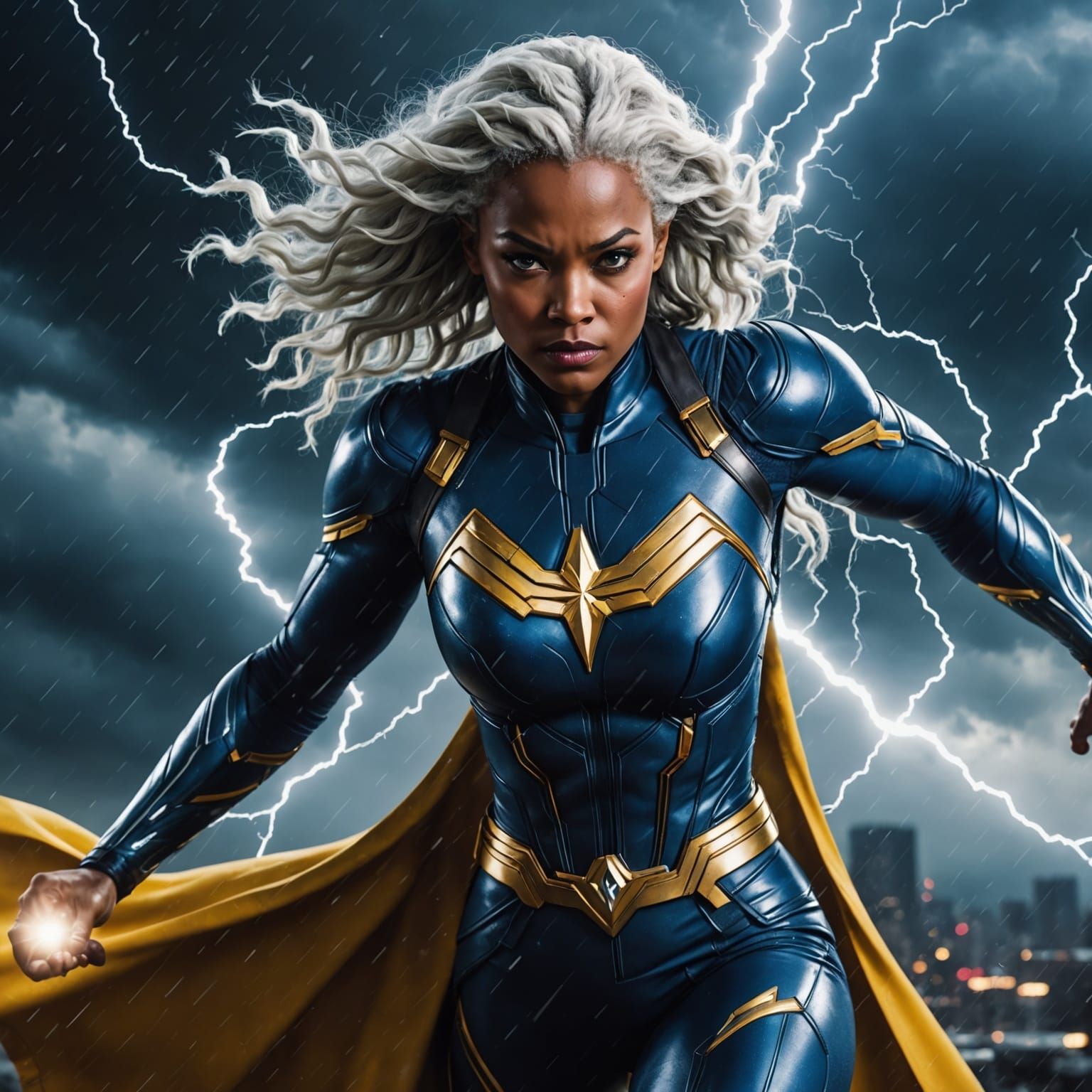 Superhero in Storm: Photorealistic Cinematic 4K Image