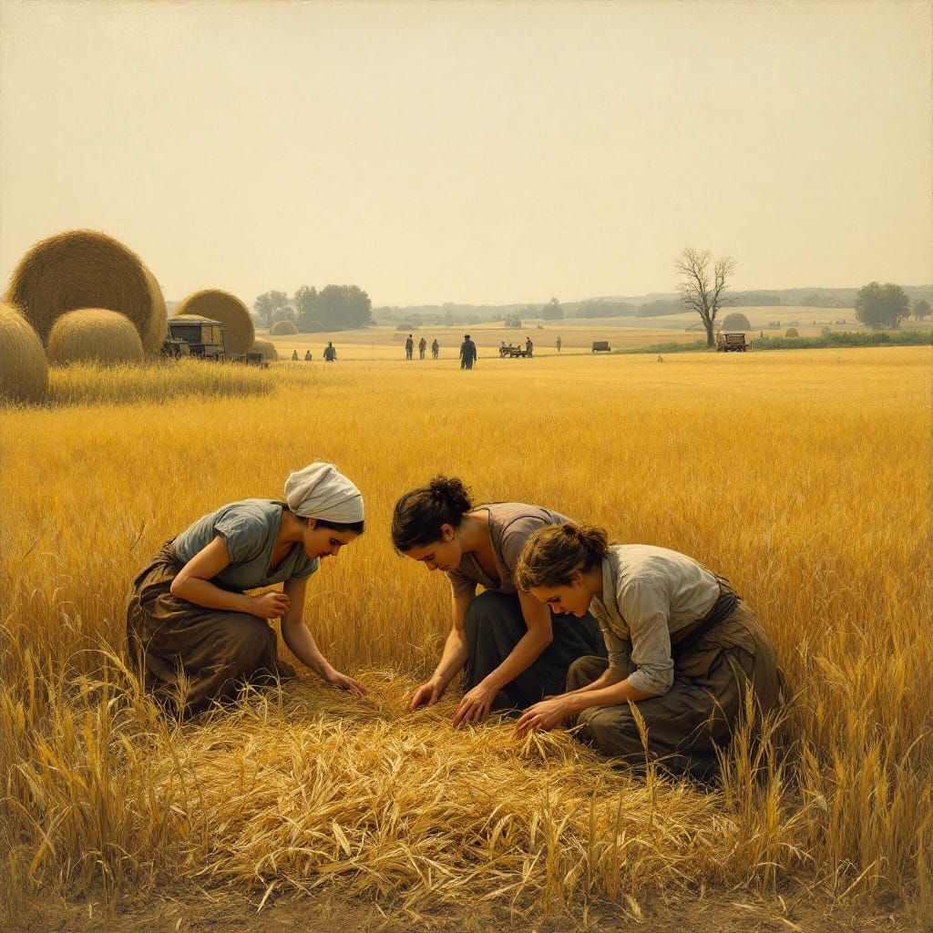 Gleaning Women in Field, Rural Painting Style