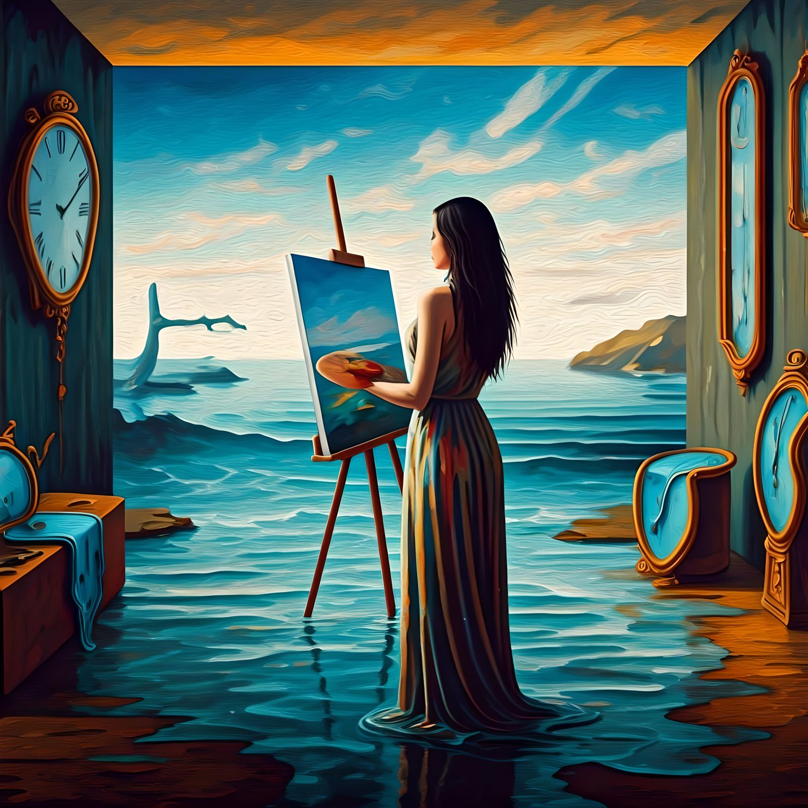 Surreal Ocean Painting Inspired by Salvador Dali
