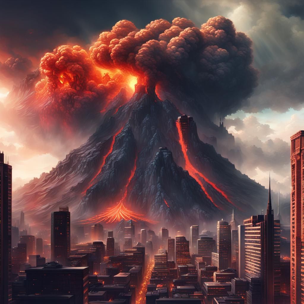 8-Bit Hero Battles Villain Amidst Volcanic Eruption