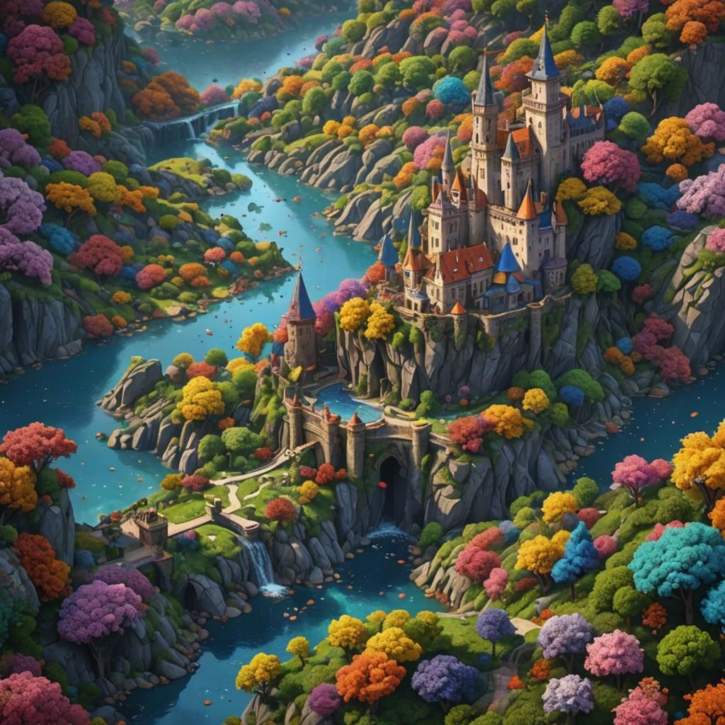 Detailed Pointillist Painting in Deep Color