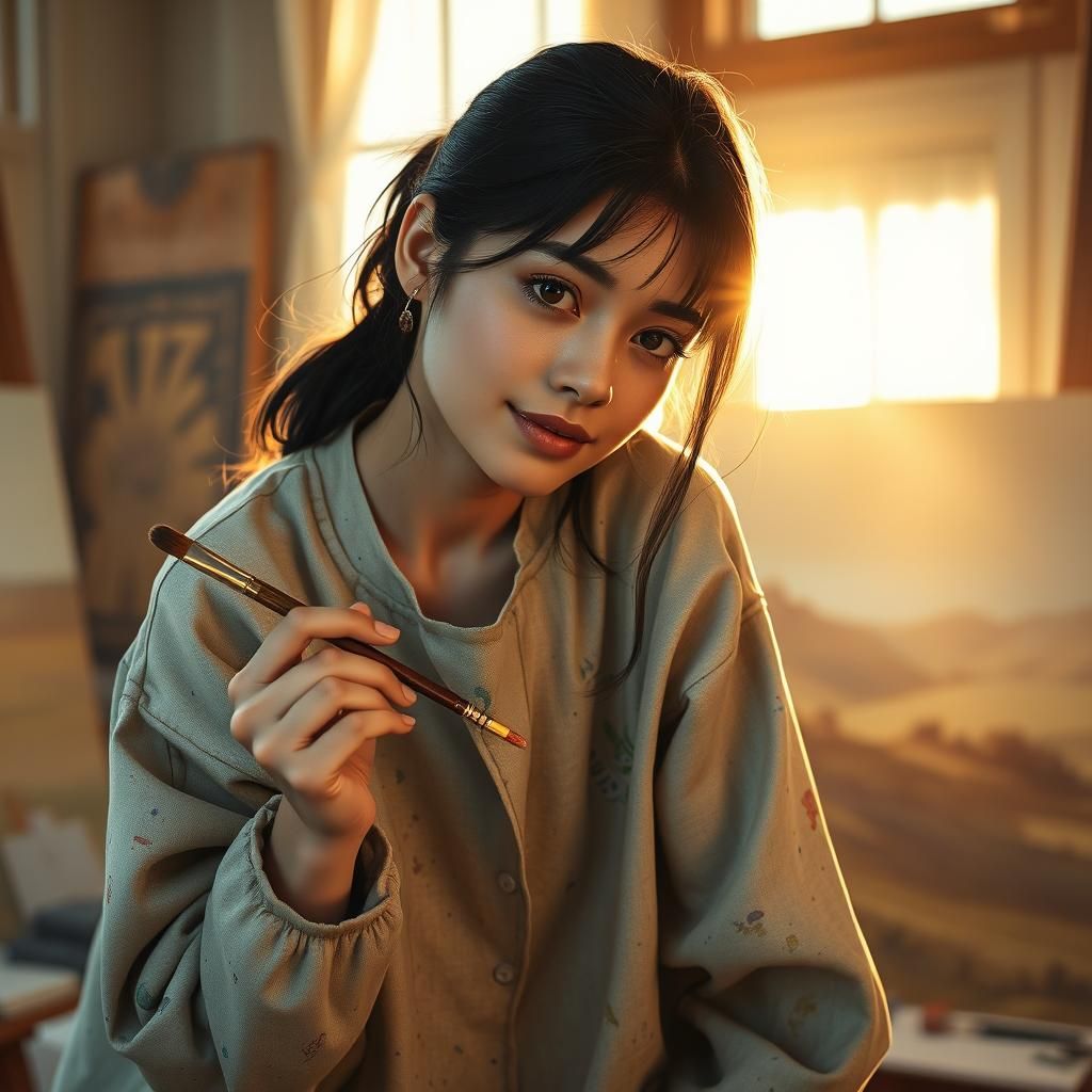 Artist in Studio Painting Self-Portrait