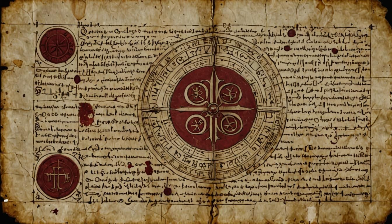 Ancient Parchment with Cryptic Letters and Red Seal