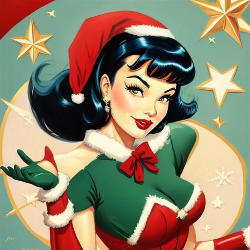 Vargas-Inspired Christmas Pinup of Bettie Page