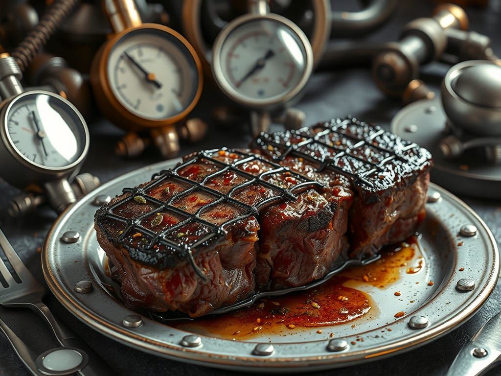 Steampunk Steak with Steel Rebar Art