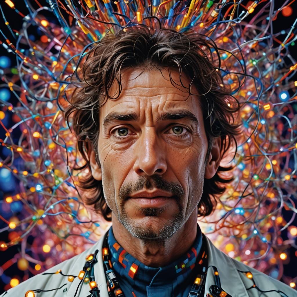 Futuristic Portrait of Man with Activating Neurotransmitters