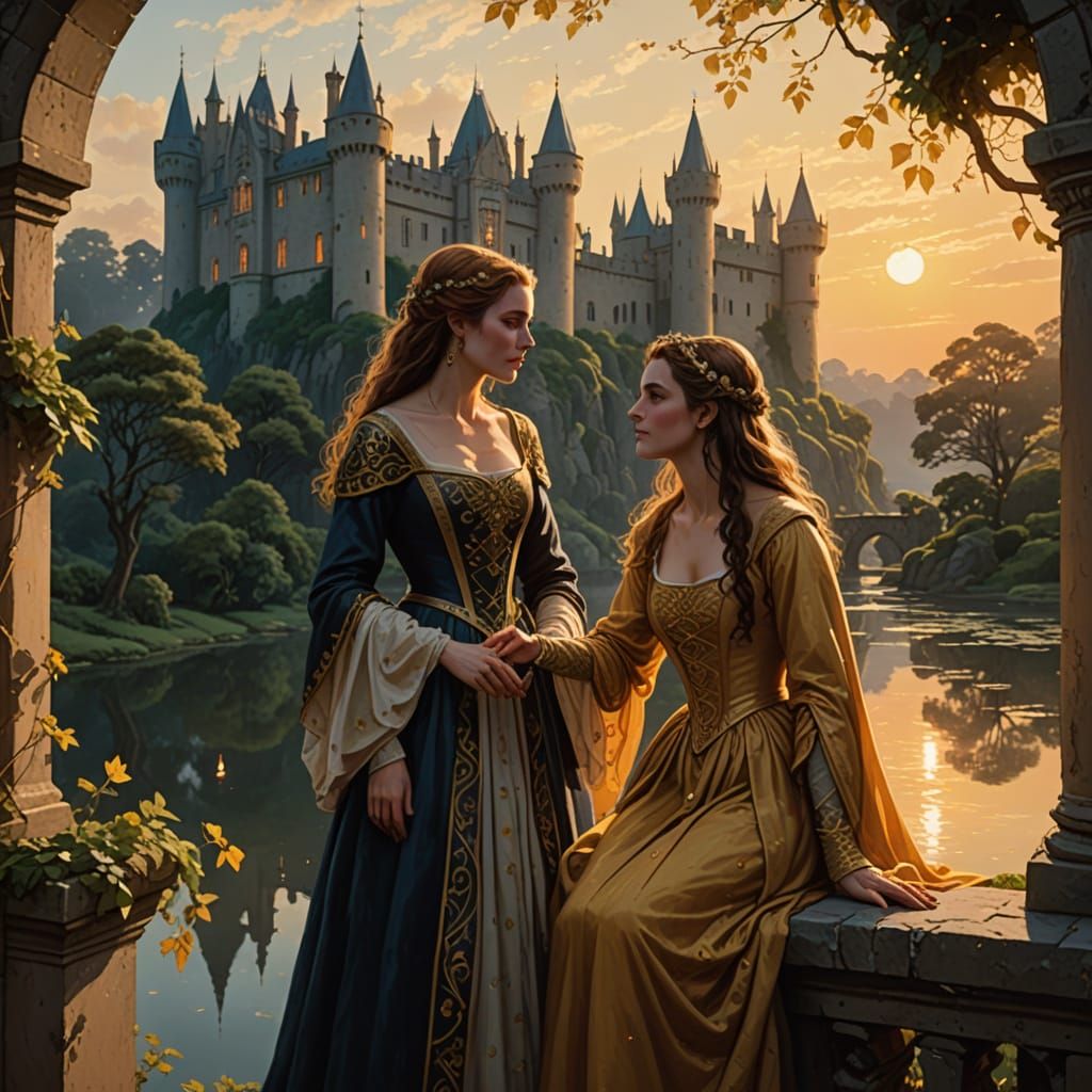 Noblewomen in Castle Aureliane Skycourt at Twilight