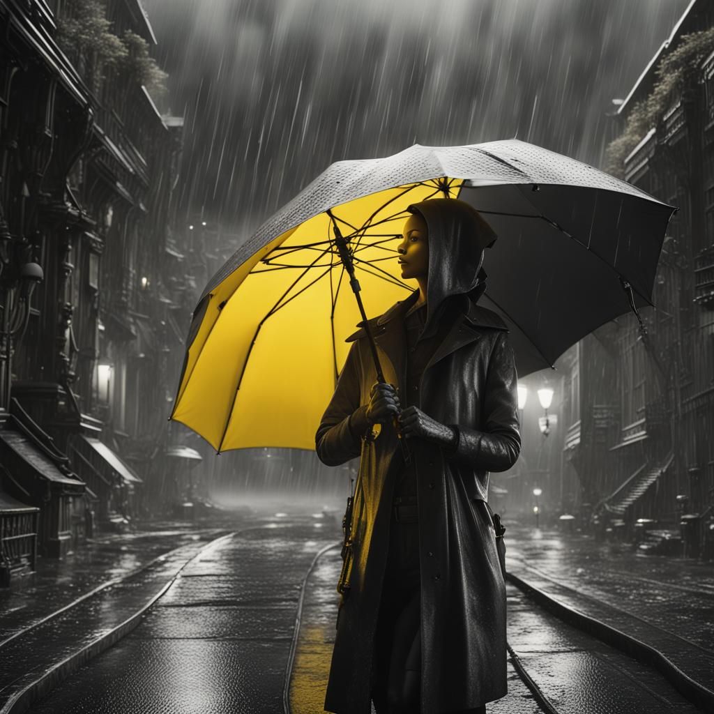 Yellow Umbrella Stands Out in Monochrome World