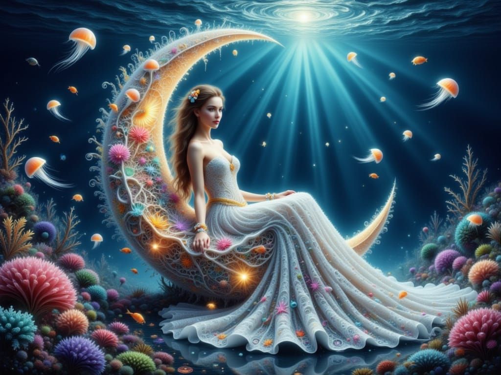 Surreal Fantasy Goddess in Fractal Lace Ballgown