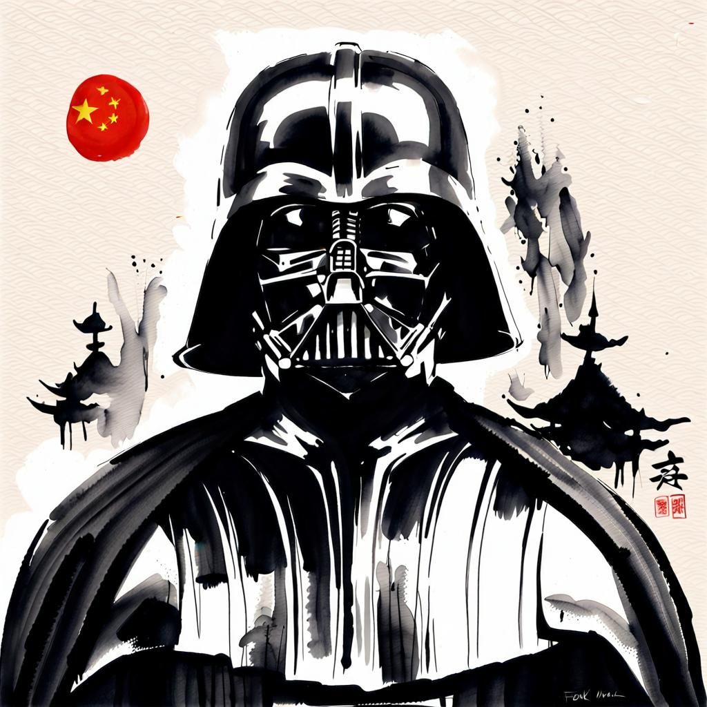 Darth Vader Portrait in Sumi-e Ink Style