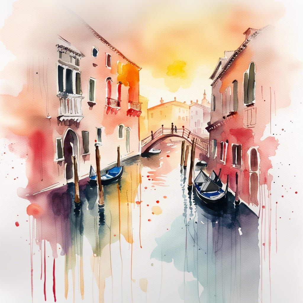 Venice Sunset: Watercolor Splash Art Masterpiece