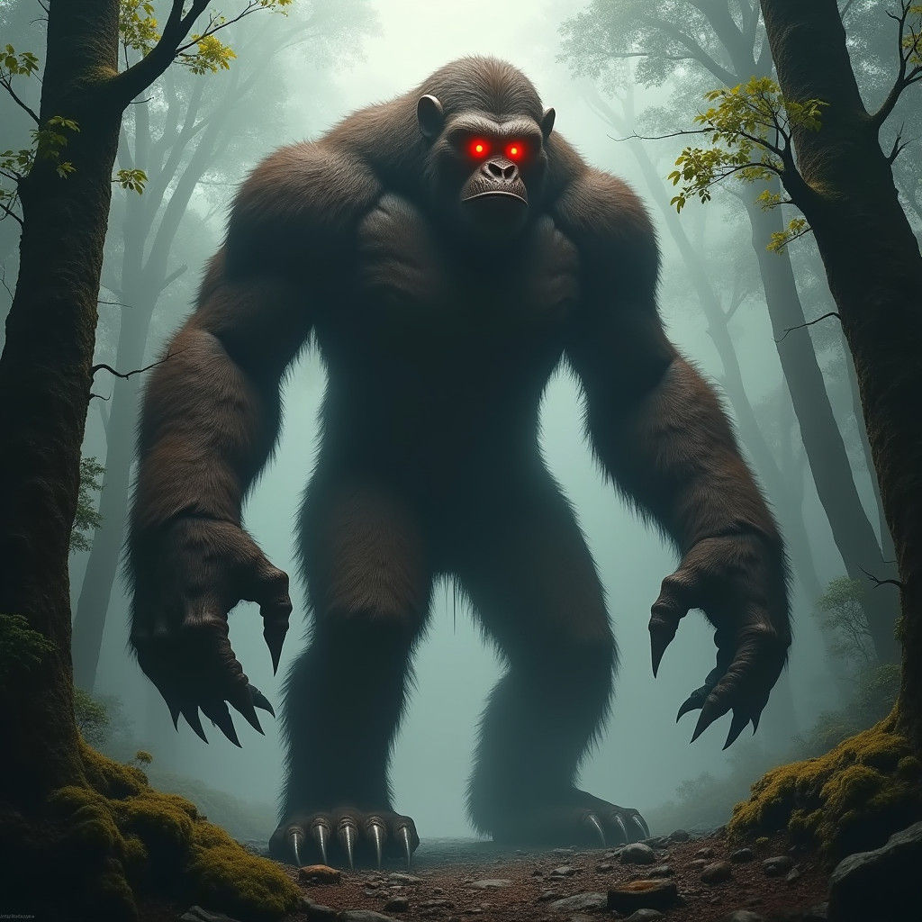 Majestic Yowie in Misty Wilderness: Matte Painting