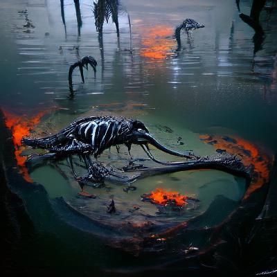 Dinosaur Skeleton Trapped in Tar Pit