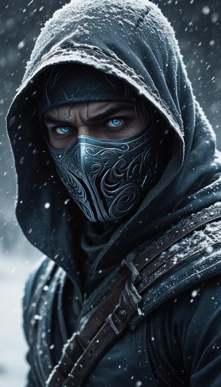 Mysterious Blue Ninja in Snowy Shadows, Comic Book Art