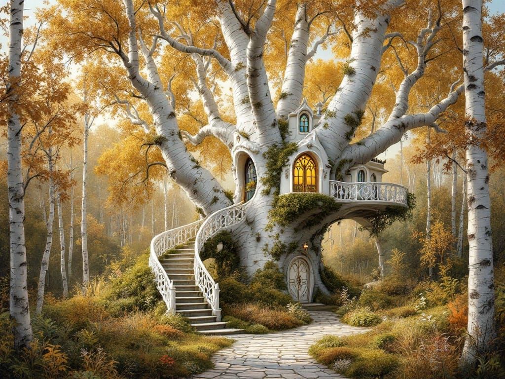 Ethereal Birch Tree Palace in Autumnal Glory