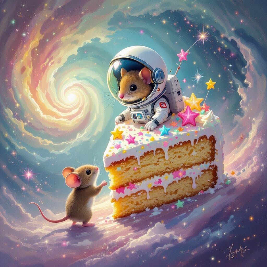 Mouse Astronaut Pilots Cake Through Nebula in Impressionist ...