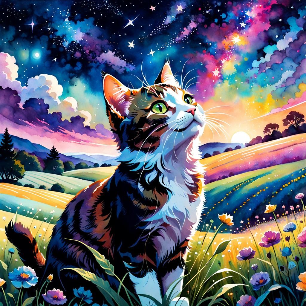 Cat in a Field Looking Up