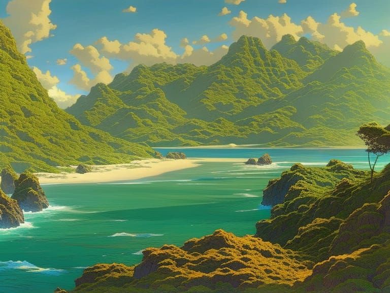 Epic Caribbean Fantasy Beachscape in Hyper-Realistic Digital...