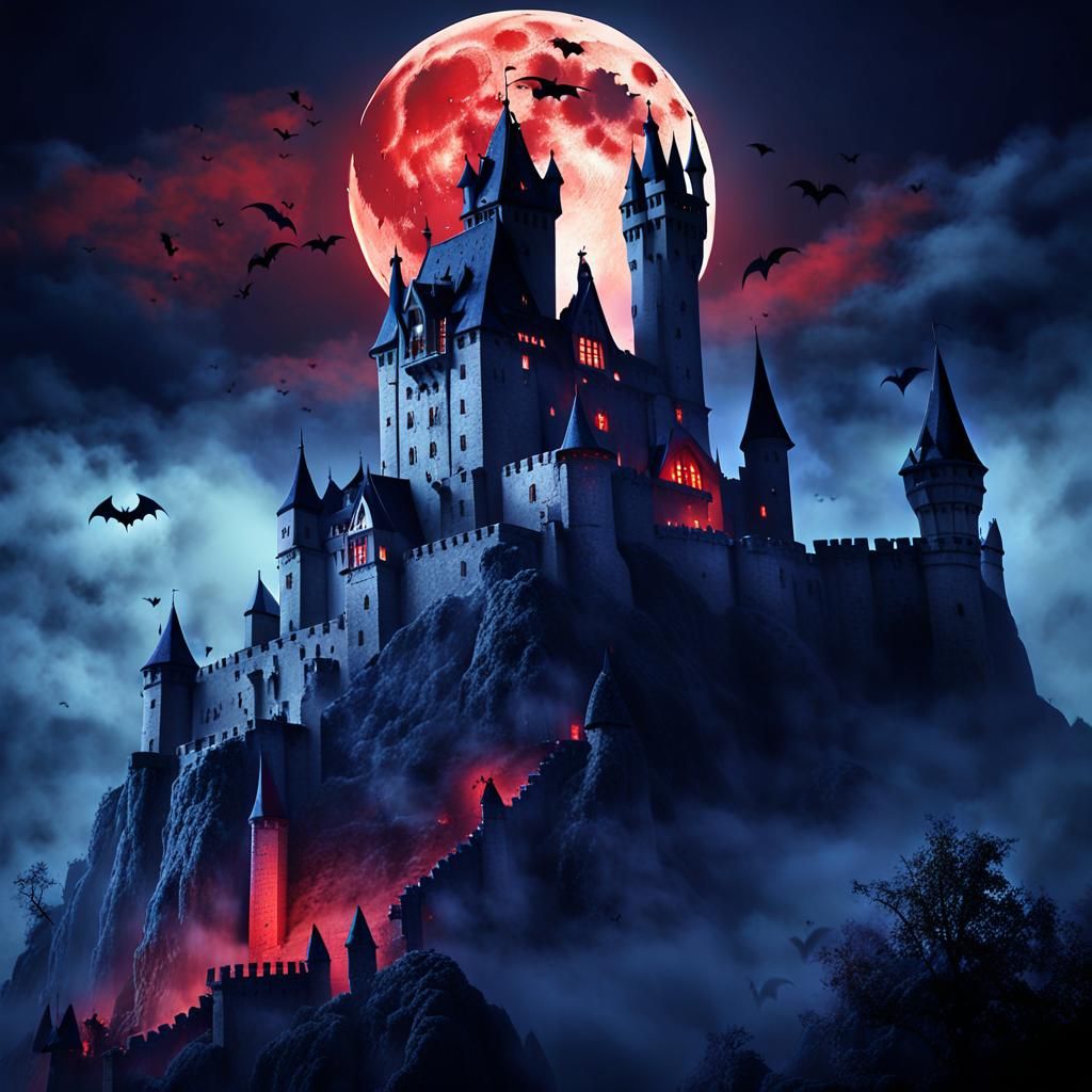 Gothic Dracula's Castle Concept Art in Moonlight